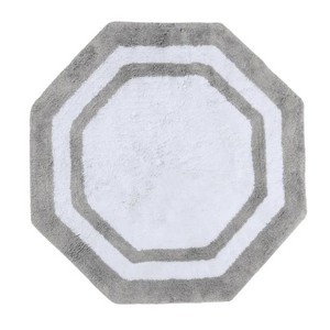 Modern Octagon Cotton Bath <b>Mat</b> White Gray Geometric Tufted Non-Slip Rubber Backing for Home <b>Bathroom</b> Use - Product Image 4