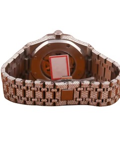 Fancy Diamond Encrusted Stainless Steel Analog Quartz <b>Watch</b> unisex Folding Clasp 41mm Band Round <b>Case</b> - Product Image 4