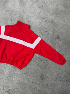 Men <b>Red</b> Solid Color <b>Windbreaker</b> Jacket Casual Sport Training Style Nylon Material White Stripe Design - Product Image 2