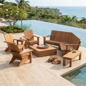 Ensemble de meubles de patio en bois massif, sièges de jardin modernes pour bord de piscine, hôtel, café et restaurant - Product Image 3
