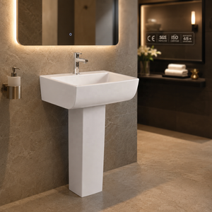Lavabo de Pedestal Rectangular con Grifo de un Solo Orificio, Diseño Minimalista, Desagüe de Suelo, Capacidad de 12L, Acabado Pulido - Product Image 4