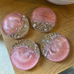 Pink Glitter Resin <b>Round</b> Coaster Modern <b>Table</b> <b>Mat</b> Drink Cup Pad Decor for Home Cafe Free Sample Resin Tea Cup coaster Safe Set - Product Image 4