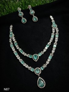 Classic American Zircon Copper Bridal Jewelry <b>Set</b> Two-Piece <b>Necklace</b> Earrings for Wedding Engagement Party Punk Style <b>Silver</b> - Product Image 1