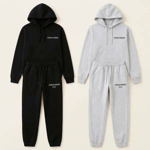Ensemble de survêtement unisexe à capuche respirant en molleton 100 % coton, sweat-shirt et pantalon de jogging couleur unie, décontracté avec logo frontal, hiver - Product Image 1
