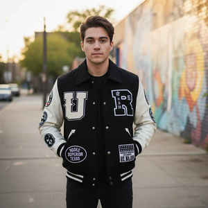 Veste universitaire de luxe en laine et cuir, style Letterman, avec patchs en chenille brodés, collection Baseball Fashion Factory - Product Image 3