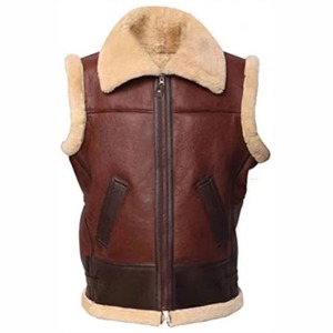 Men Reddish <b>Brown</b> Faux Shearling Sheepskin Leather Vest Winter Waistcoat - Product Image 1