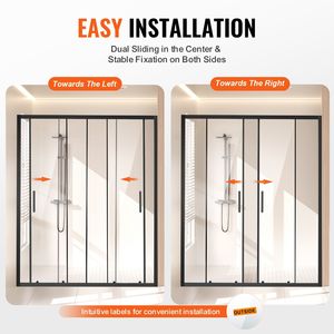 Porte de douche coulissante double semi-cadre 57,8-59 L x 70 H po, verre trempé transparent 1/4 po (6 mm), étanche, garantie 1 an - Product Image 5