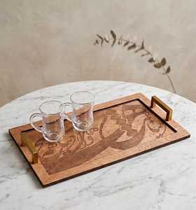 Elegant Wooden Serving Tray With Golden Handle for Arabic Coffee Dates Ramadan Hospitality Islamic Home and Hotel Decoration Use - Product Image 4