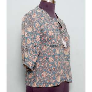 Blusa Informal de Verano con Estampado Indio, 100% Algodón Puro, Diseño Floral Bohemio, Ecológica, Transpirable, Manga Larga - Product Image 4