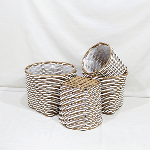 Ensemble de pots de fleurs en rotin plastique, rayures blanches, résistant aux UV, sculpté à la main, léger, design minimaliste pour plantes d'intérieur, décoration de la maison - Product Image 6