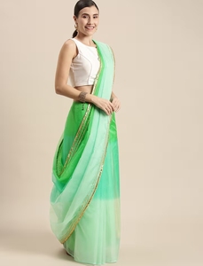 Sari de organza verde KV con tonos degradados - Product Image 2