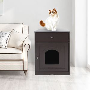 Mobilier d'intérieur en bois pour animaux de compagnie : niche, enclos pour litière de chat avec tiroir, table d'appoint, cage pour animaux, maison pour chat, table de chevet - Product Image 6
