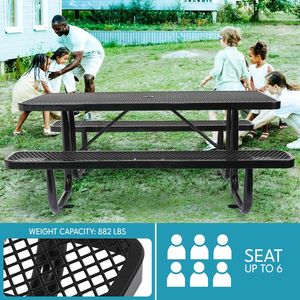 Tavolo da Picnic Rettangolare in Acciaio Nero da 6 Piedi per Esterni con Supporto per Ombrellone - Product Image 3