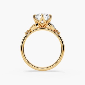 Anillo de Compromiso con Diamante Cultivado en Laboratorio de Corte Redondo, Inspirado en la Naturaleza, con Detalle de Hoja, para Aniversario o Boda, Oro 10K/14K/18K, Plata 925/935 - Product Image 2