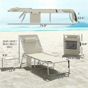 Set di 2 Sedie Sdraio Pieghevoli Beige per Esterni, Arredamento da Giardino - Product Image 6