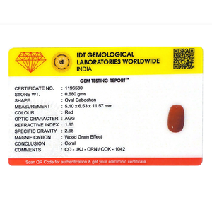 Natural Oval Cabochon Loose Gemstone-3.4 Carat Certified Red Coral Peridot Color Wholesale Quality - Product Image 4