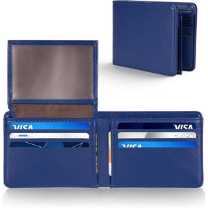 Portafoglio Bifold Sottile in Ecopelle Blu per Uomo con Blocco RFID, Porta Carte e Tasca Frontale, Include Confezione Regalo - Product Image 1