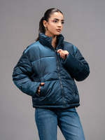 Blouson matelassé bleu à col montant, fermeture éclair, coupe-vent, décontracté, pour l'hiver, unisexe, coupe ample, rembourrage en polyester