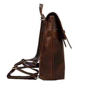 Hot Sale Custom Logo Dark Brown Leather <b>Backpack</b> Unisex Flap Office Laptop Daypack Travel College School Bookbags - Product Image 3