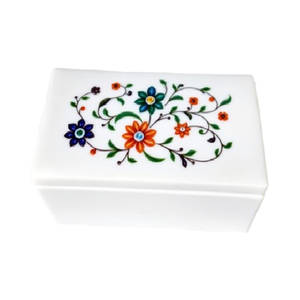 Caja Decorativa de Mármol Blanco Rectangular para Joyas, Hermosa Caja de Arte con Piedras Preciosas para Tocador - Product Image 1