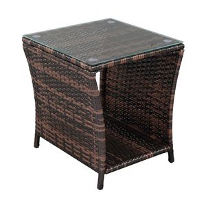 Tavolino da Esterno 6088352 con Superficie in Vetro, Struttura in Ferro Marrone Sfumato e Rattan - Elegante Tavolino Laterale da Esterno - Product Image 4
