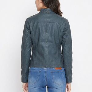 Veste de motard en cuir véritable pour femme, style Café Racer, col matelassé, coupe ajustée, en peau d'agneau, vente en gros personnalisée - Product Image 2