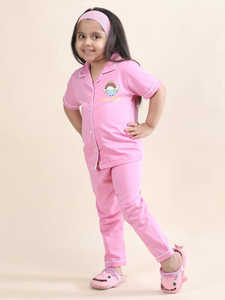 Ensemble de pyjama en coton rose pour enfants, haut à manches courtes boutonné et pantalon de pyjama, vêtements de nuit doux et confortables pour filles - Product Image 4