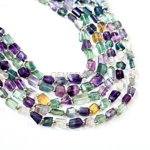 Cuentas facetadas de fluorita arcoíris Aaa, 5x7-6x8MM, cuentas de fluorita multicolor en forma de pepita, venta al por mayor de cuentas de piedras preciosas para la fabricación de joyas - Product Image 3