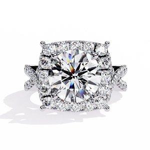Bague de fiançailles en platine avec diamant rond taille brillant et serti halo, certifiée GIA, style classique pour femme - Product Image 1