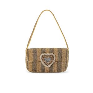 Bolso de Hombro Textil a Rayas Estilo Bohemio de Alta Calidad con Bordado de Corazón y Asa Roja, 7 Pulgadas, Duradero, para Todas las Temporadas, de Poliéster - Product Image 6