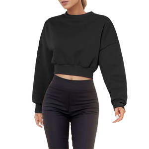 Haut court à capuche pour femme, style streetwear, automne, décontracté, couleur unie, manches longues, avec badge, couleurs personnalisables, vêtements de sport - Product Image 1