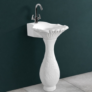 Lavabo de Pedestal con Certificación NSF de Sony, con Relieve Floral, Acabado Brillante, Tradicional, Montado en el Suelo, con Grifo Monomando y Desagüe - Product Image 3