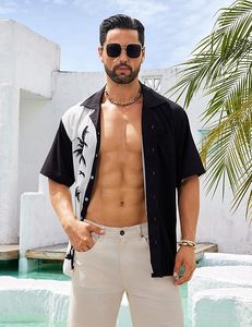 Chemises hawaïennes pour hommes, manches courtes, boutonnées, décontractées, imprimées, fleurs tropicales, chemises Aloha de plage pour l'été - Product Image 2