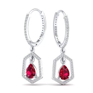 ต่างหูห่วงประดับเพชรโมอิสซาไนต์และพลอยทับทิมทรงหยดน้ำ 1.5 กะรัต ดีไซน์พิเศษ REYES ทองคำแท้ 14K 18K ของขวัญสำหรับผู้หญิง - Product Image 5