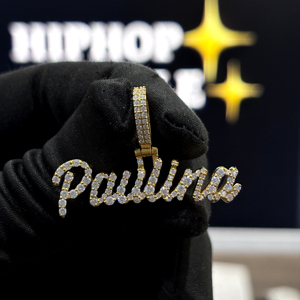 <b>Custom</b> <b>Name</b> Pendant 925 Silver VVS Moissanite Diamond Hip Hop <b>Necklace</b> Personalized Letter Charm Yellow Gold Manufacturer - Product Image 1
