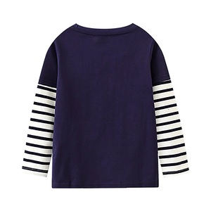 T-shirt décontracté à manches longues pour garçons, style superposé bicolore, col rond imprimé, respirant, 100 % coton écologique - Product Image 4