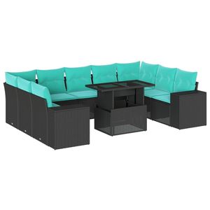 Set Divano da Giardino in Polyrattan Nero da 10 Pezzi con Cuscini - Collezione Arredamento Patio - Product Image 2