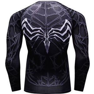 Men's Full Sleeve Spider Web Print Rash Guard Quick Dry Long Sleeve <b>Swim</b> <b>Shirt</b> Black with Silver Logo Front 2027 - Product Image 3