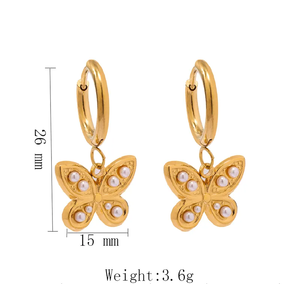 Collar con colgante de mariposa para mujer en acero inoxidable 304 con revestimiento chapado en oro de 18 quilates e incrustaciones de perlas con cadena de serpiente. - Product Image 5