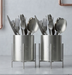 Organisateur d'ustensiles en acier inoxydable avec support amovible, porte-couverts moderne pour la vaisselle de cuisine - Product Image 2