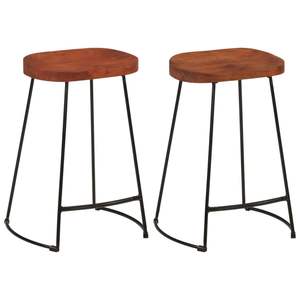Ensemble de 2 tabourets de bar en bois de manguier naturel massif, taille standard, au design élégant - Product Image 2