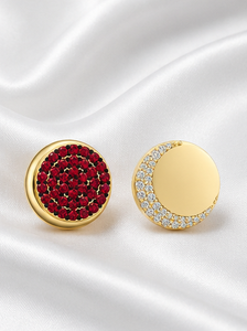Boucles d'oreilles clous rondes en argent sterling 925 plaqué or avec rubis rouge CZ pour femmes, bijoux de créateur de luxe faits à la main - Product Image 2