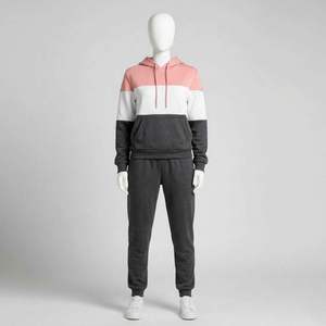Custom Women Color Block <b>Hoodie</b> Tracksuit Cotton Fleece Jogger Set Casual Streetwear Sportswear Two Piece Apparel OEM - Product Image 1
