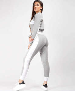Ensemble de survêtement sportif gris personnalisé pour femme avec haut zippé et pantalon de jogging, manches longues, tricoté, respirant, toutes saisons - Product Image 5