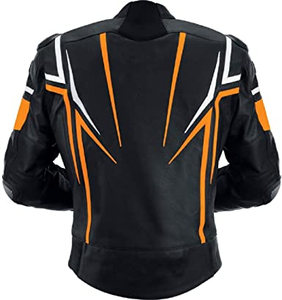 Men's Black Orange <b>White</b> PU Leather Motorcycle <b>Jacket</b> Moto <b>Biker</b> Style Color Blocking Zipper Closure Stand Collar Regular Fit - Product Image 3
