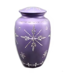 Urna Funeraria Metálica Color Lavanda para Cenizas Humanas con Diseño de Copo de Nieve Plateado, Hermosa Urna Funeraria Grande de Aluminio con Tapa - Product Image 1