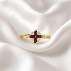 Elegant Red <b>Garnet</b> Floral Engagement <b>Ring</b> Marquise Cut Deep Red Gemstone Wedding <b>Ring</b> 925 Sterling <b>Silver</b> 18K Gold Filled Gift - Product Image 1