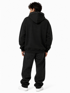 Sudadera con capucha negra personalizada con pedrería y estampado gráfico colorido estilo Y2K, de corte oversize, con cremallera completa, estilo streetwear, de SHH - Product Image 4