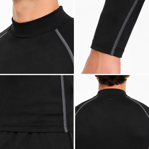 Men's Custom MMA Rashguard Mock-Neck <b>Long</b> <b>Sleeve</b> <b>Compression</b> <b>Shirt</b> 220g Digital Print Contrast Seam Athletic Base Layer Top - Product Image 4