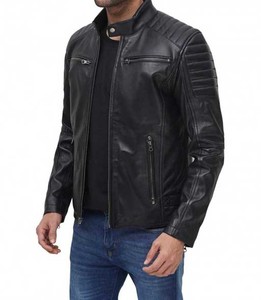 High Street Style Coated Windproof Cow Skin Leather Varsity <b>Jacket</b> Stand Collar Front Fashionable Sustainable for Autumn Men - Product Image 4